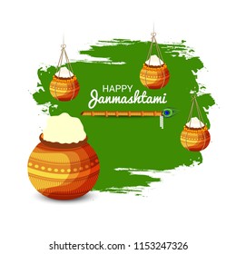 Vector illustration of a Background for Happy  Janmashtami Indian Festival of Lord Krishna Birthday.