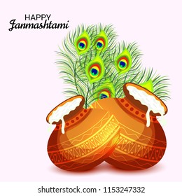 Vector illustration of a Background for Happy  Janmashtami Indian Festival of Lord Krishna Birthday.