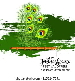 Vector illustration of a Background for Happy  Janmashtami Indian Festival of Lord Krishna Birthday.