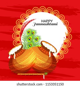 Vector illustration of a Background for Happy  Janmashtami Indian Festival of Lord Krishna Birthday.