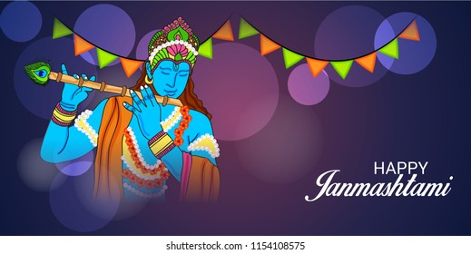 Vector illustration of a Background for Happy  Janmashtami Indian Festival of Lord Krishna Birthday.