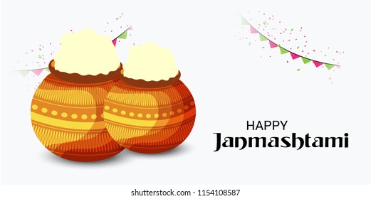 Vector illustration of a Background for Happy  Janmashtami Indian Festival of Lord Krishna Birthday.