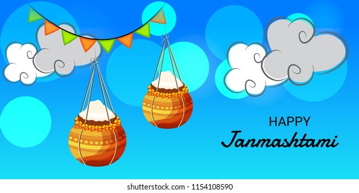 Vector illustration of a Background for Happy  Janmashtami Indian Festival of Lord Krishna Birthday.