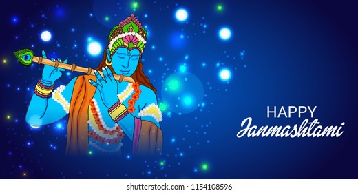 Vector illustration of a Background for Happy  Janmashtami Indian Festival of Lord Krishna Birthday.