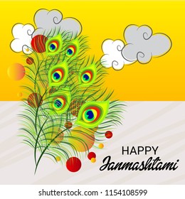 Vector illustration of a Background for Happy  Janmashtami Indian Festival of Lord Krishna Birthday.