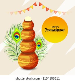 Vector illustration of a Background for Happy  Janmashtami Indian Festival of Lord Krishna Birthday.