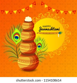 Vector illustration of a Background for Happy  Janmashtami Indian Festival of Lord Krishna Birthday.