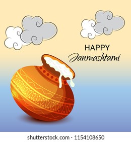 Vector illustration of a Background for Happy  Janmashtami Indian Festival of Lord Krishna Birthday.
