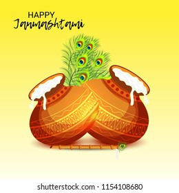 Vector illustration of a Background for Happy  Janmashtami Indian Festival of Lord Krishna Birthday.