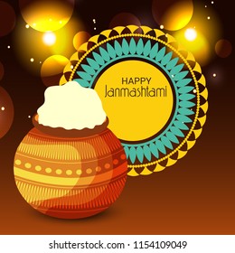 Vector illustration of a Background for Happy  Janmashtami Indian Festival of Lord Krishna Birthday.