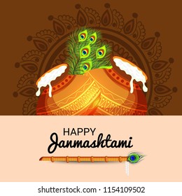 Vector illustration of a Background for Happy  Janmashtami Indian Festival of Lord Krishna Birthday.