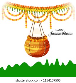 Vector illustration of a Background for Happy  Janmashtami Indian Festival of Lord Krishna Birthday.
