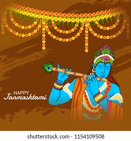Vector illustration of a Background for Happy  Janmashtami Indian Festival of Lord Krishna Birthday.