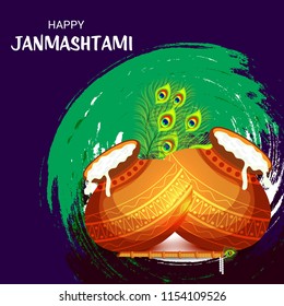 Vector illustration of a Background for Happy  Janmashtami Indian Festival of Lord Krishna Birthday.