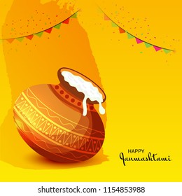 Vector illustration of a Background for Happy  Janmashtami Indian Festival of Lord Krishna Birthday.