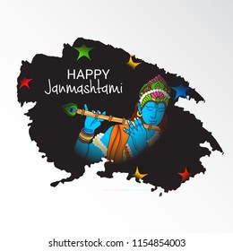 Vector illustration of a Background for Happy  Janmashtami Indian Festival of Lord Krishna Birthday.