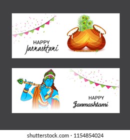 Vector illustration of a Background for Happy  Janmashtami Indian Festival of Lord Krishna Birthday.