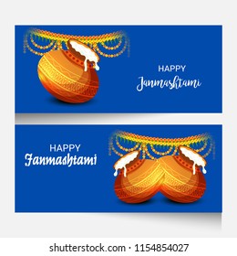 Vector illustration of a Background for Happy  Janmashtami Indian Festival of Lord Krishna Birthday.