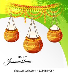 Vector illustration of a Background for Happy  Janmashtami Indian Festival of Lord Krishna Birthday.