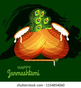 Vector illustration of a Background for Happy  Janmashtami Indian Festival of Lord Krishna Birthday.
