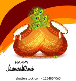 Vector illustration of a Background for Happy  Janmashtami Indian Festival of Lord Krishna Birthday.