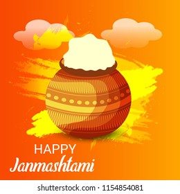 Vector illustration of a Background for Happy  Janmashtami Indian Festival of Lord Krishna Birthday.