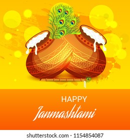 Vector illustration of a Background for Happy  Janmashtami Indian Festival of Lord Krishna Birthday.