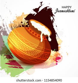 Vector illustration of a Background for Happy  Janmashtami Indian Festival of Lord Krishna Birthday.