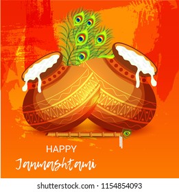 Vector illustration of a Background for Happy  Janmashtami Indian Festival of Lord Krishna Birthday.