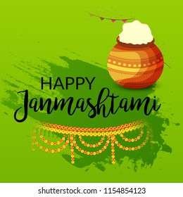 Vector illustration of a Background for Happy  Janmashtami Indian Festival of Lord Krishna Birthday.
