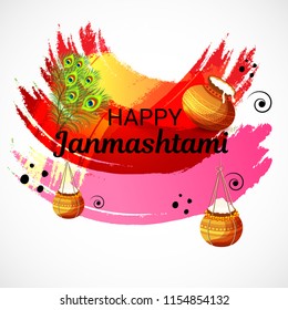 Vector illustration of a Background for Happy  Janmashtami Indian Festival of Lord Krishna Birthday.