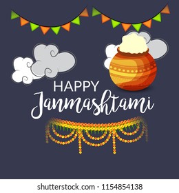 Vector illustration of a Background for Happy  Janmashtami Indian Festival of Lord Krishna Birthday.