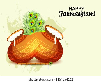 Vector illustration of a Background for Happy  Janmashtami Indian Festival of Lord Krishna Birthday.
