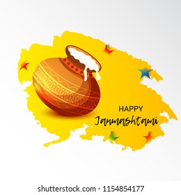Vector illustration of a Background for Happy  Janmashtami Indian Festival of Lord Krishna Birthday.