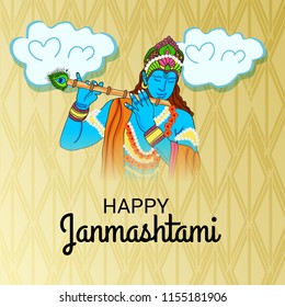 Vector illustration of a Background for Happy  Janmashtami Indian Festival of Lord Krishna Birthday.