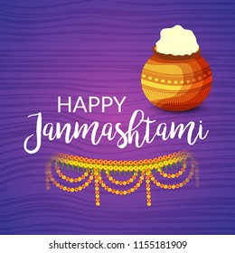 Vector illustration of a Background for Happy  Janmashtami Indian Festival of Lord Krishna Birthday.