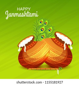 Vector illustration of a Background for Happy  Janmashtami Indian Festival of Lord Krishna Birthday.