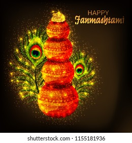 Vector illustration of a Background for Happy  Janmashtami Indian Festival of Lord Krishna Birthday.