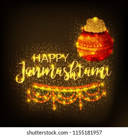 Vector illustration of a Background for Happy  Janmashtami Indian Festival of Lord Krishna Birthday.