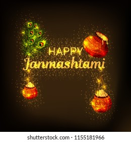 Vector illustration of a Background for Happy  Janmashtami Indian Festival of Lord Krishna Birthday.