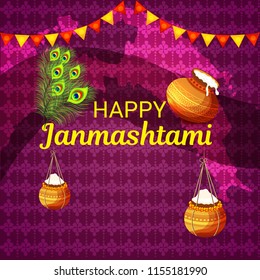 Vector illustration of a Background for Happy  Janmashtami Indian Festival of Lord Krishna Birthday.