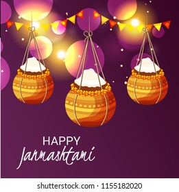 Vector illustration of a Background for Happy  Janmashtami Indian Festival of Lord Krishna Birthday.