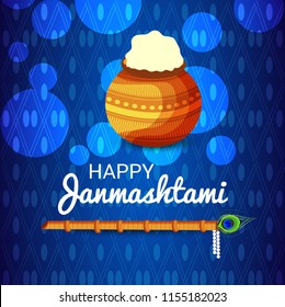 Vector illustration of a Background for Happy  Janmashtami Indian Festival of Lord Krishna Birthday.