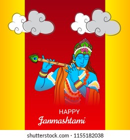 Vector illustration of a Background for Happy  Janmashtami Indian Festival of Lord Krishna Birthday.