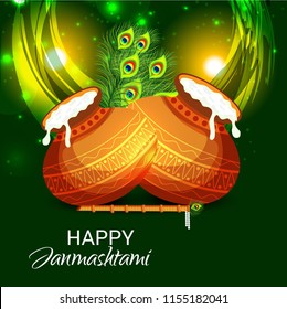 Vector illustration of a Background for Happy  Janmashtami Indian Festival of Lord Krishna Birthday.