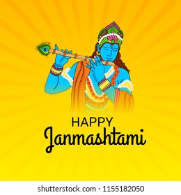 Vector illustration of a Background for Happy  Janmashtami Indian Festival of Lord Krishna Birthday.