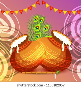 Vector illustration of a Background for Happy  Janmashtami Indian Festival of Lord Krishna Birthday.