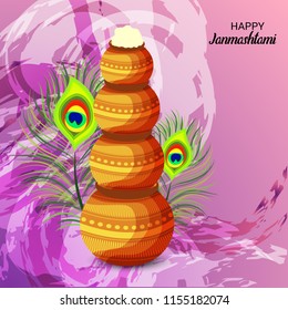 Vector illustration of a Background for Happy  Janmashtami Indian Festival of Lord Krishna Birthday.