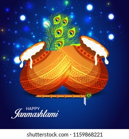 Vector illustration of a Background for Happy  Janmashtami Indian Festival of Lord Krishna Birthday.