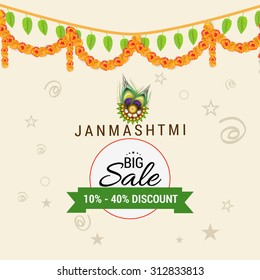 Vector illustration background of Happy Janmasthami sale.